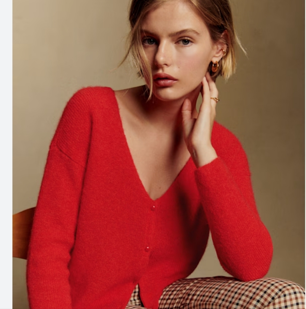 Sezane Barry Red Cardigan Sweater
